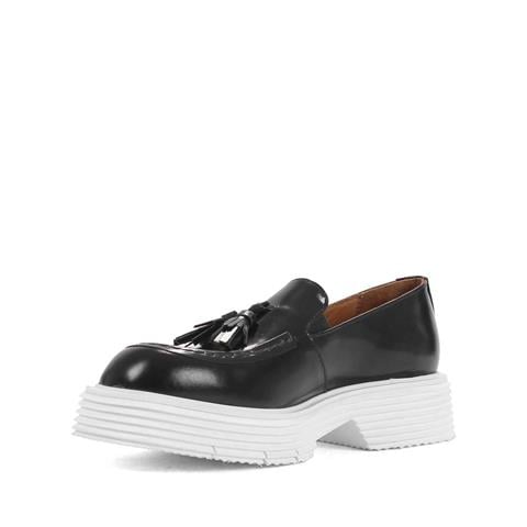 Erkek Siyah Püsküllü Açma Deri Loafer