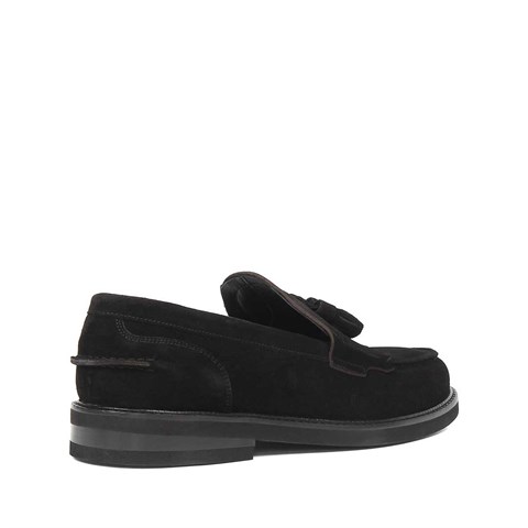 Erkek Siyah Püsküllü Süet Deri Loafer