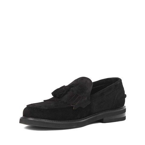 Erkek Siyah Püsküllü Süet Deri Loafer