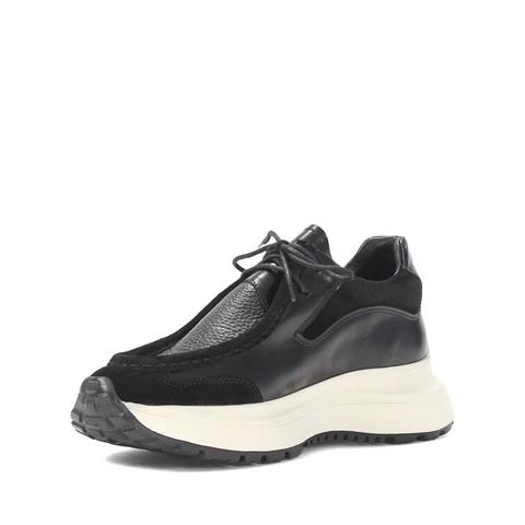 Erkek Siyah Süet Bağcıklı Kalın Tabanlı Açma Deri Sneaker