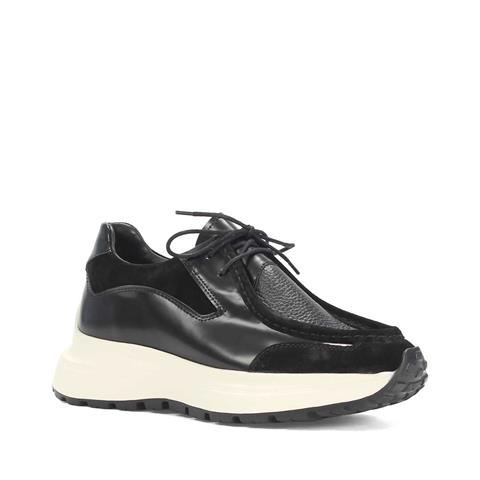 Erkek Siyah Süet Bağcıklı Kalın Tabanlı Açma Deri Sneaker