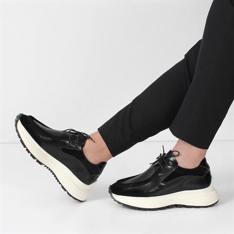 Erkek Siyah Süet Bağcıklı Kalın Tabanlı Açma Deri Sneaker