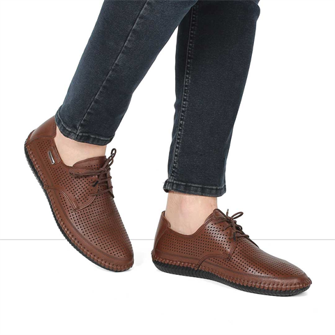 Erkek Taba Bağcıklı Deri Ayakkabı