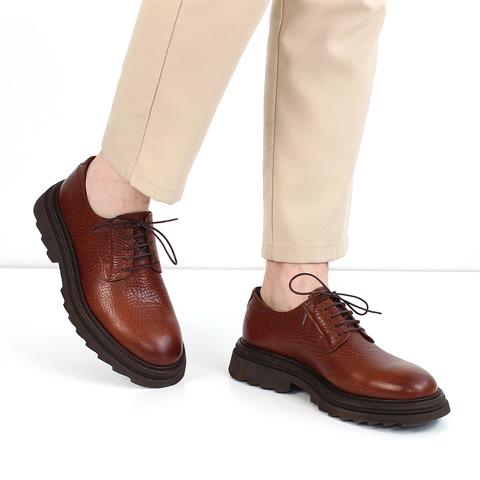 Erkek Taba Bağcıklı Kalın Tabanlı Deri Günlük Ayakkabı