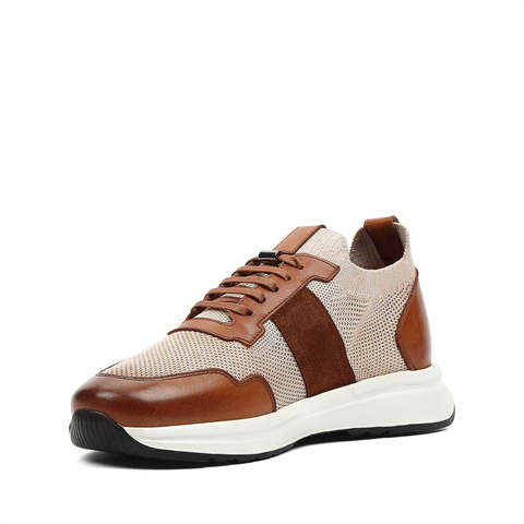 Erkek Taba Bej Bağcıklı Deri Sneaker