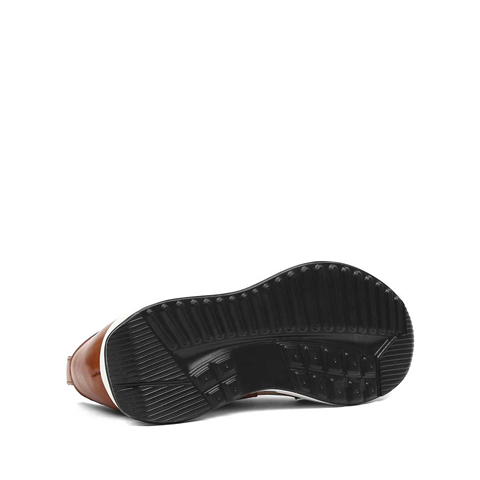 Erkek Taba Bej Bağcıklı Deri Sneaker