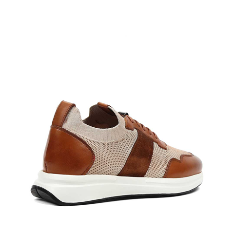 Erkek Taba Bej Bağcıklı Deri Sneaker