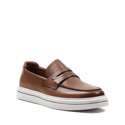 Erkek Taba Kalın Tabanlı Deri Loafer