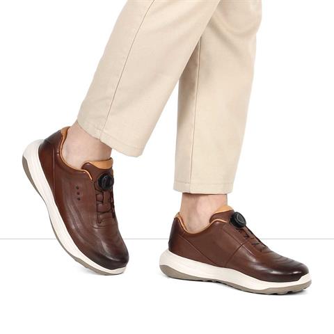 Erkek Taba Kalın Tabanlı Deri Sneaker