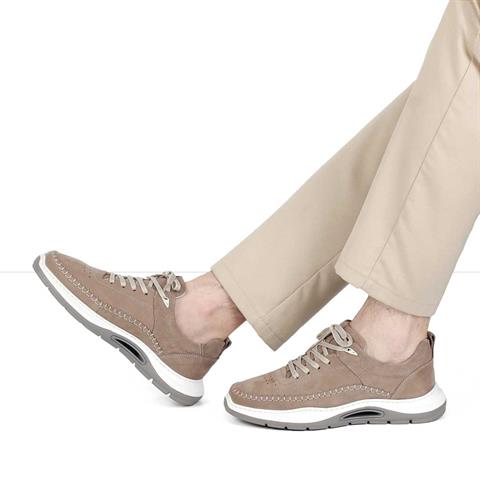 Erkek Vizon Bağcıklı Kalın Tabanlı Nubuk Deri Sneaker