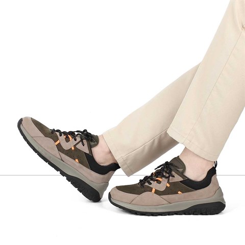 Erkek Vizon Bağcıklı Kalın Tabanlı Nubuk Deri Sneaker