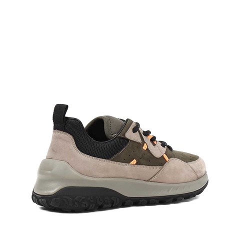 Erkek Vizon Bağcıklı Kalın Tabanlı Nubuk Deri Sneaker