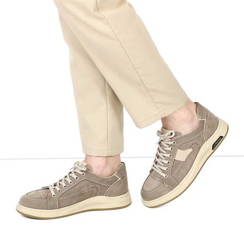 Erkek Vizon Bağcıklı Kalın Tabanlı Nubuk Deri Sneaker