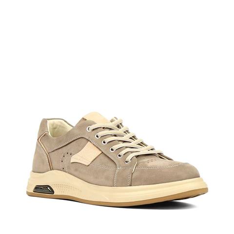 Erkek Vizon Bağcıklı Kalın Tabanlı Nubuk Deri Sneaker