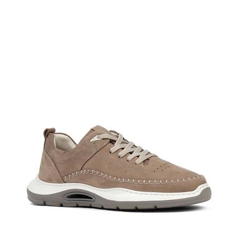 Erkek Vizon Bağcıklı Kalın Tabanlı Nubuk Deri Sneaker