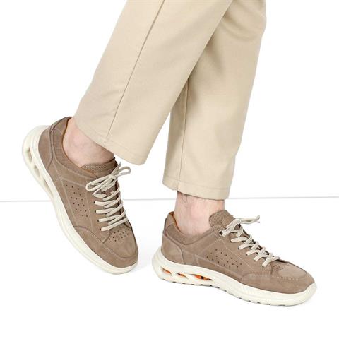 Erkek Vizon Bağcıklı Kalın Tabanlı Nubuk Deri Sneaker