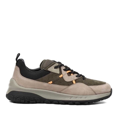 Erkek Vizon Bağcıklı Kalın Tabanlı Nubuk Deri Sneaker