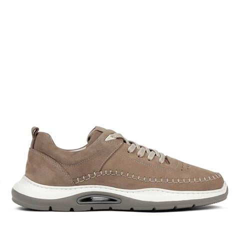 Erkek Vizon Bağcıklı Kalın Tabanlı Nubuk Deri Sneaker