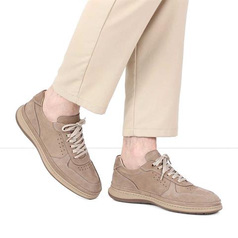 Erkek Vizon Bağcıklı Nubuk Deri Sneaker