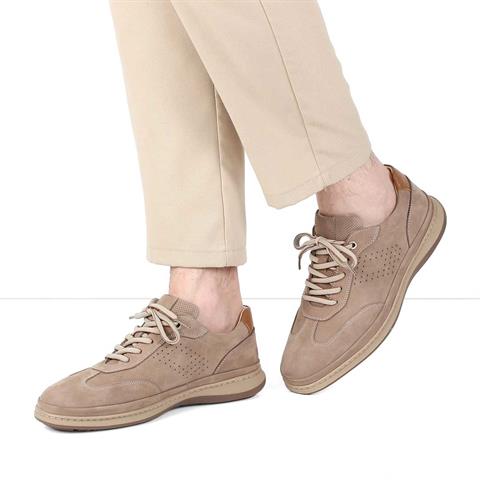 Erkek Vizon Bağcıklı Nubuk Deri Sneaker