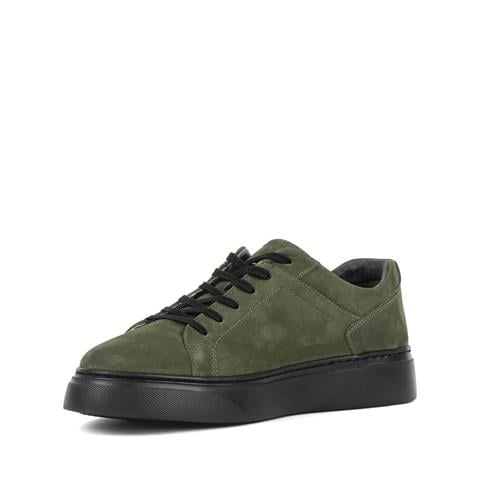 Erkek Yeşil Bağcıklı Kalın Tabanlı Süet Deri Sneaker