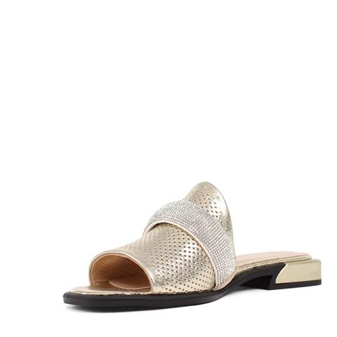 Kadın Gold Parlak Taşlı Deri Terlik