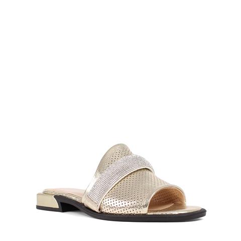 Kadın Gold Parlak Taşlı Deri Terlik