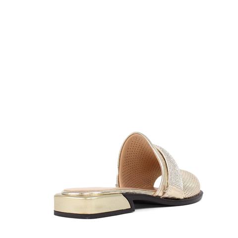 Kadın Gold Parlak Taşlı Deri Terlik