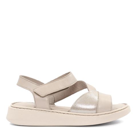 Kadın Gri Bilekten Cırt Cırtlı Deri Sandalet