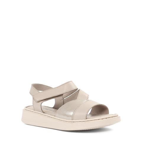 Kadın Gri Bilekten Cırt Cırtlı Deri Sandalet