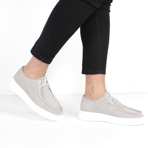 Erkek Gri Bağcıklı Nubuk Deri Günlük Ayakkabı