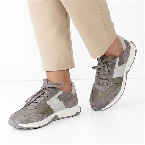 Erkek Gri Bağcıklı Süet Deri Sneaker