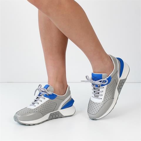 Kadın Gri Bağcıklı Kalın Tabanlı Deri Sneaker
