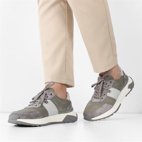Erkek Gri Bağcıklı Kalın Tabanlı Süet Deri Sneaker