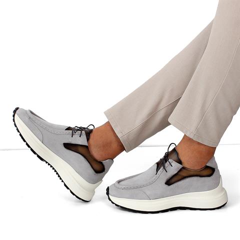 Erkek Gri Bağcıklı Kalın Tabanlı Süet Deri Sneaker