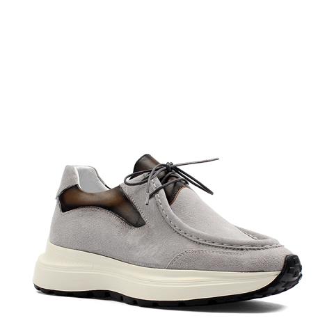 Erkek Gri Bağcıklı Kalın Tabanlı Süet Deri Sneaker