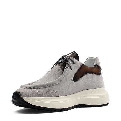 Erkek Gri Bağcıklı Kalın Tabanlı Süet Deri Sneaker
