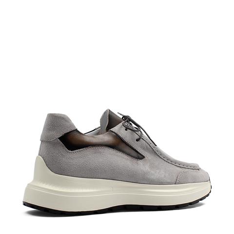 Erkek Gri Bağcıklı Kalın Tabanlı Süet Deri Sneaker