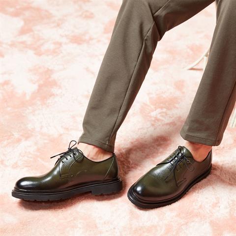 Erkek Haki Bağcıklı Deri Günlük Ayakkabı