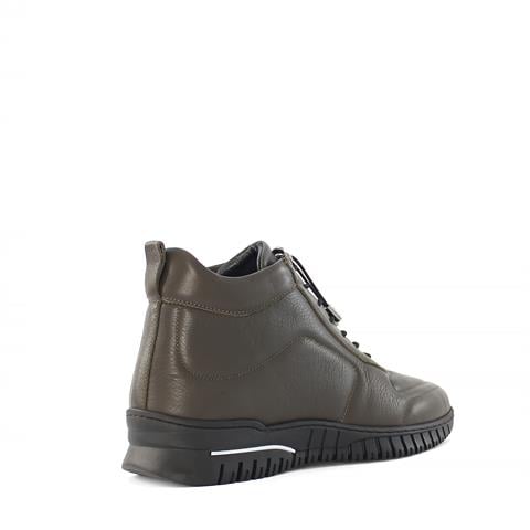 Kadın Haki Fermuarlı Kısa Deri Bot