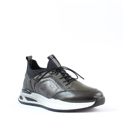 Erkek Haki Bağcıklı Kalın Tabanlı Deri Sneaker