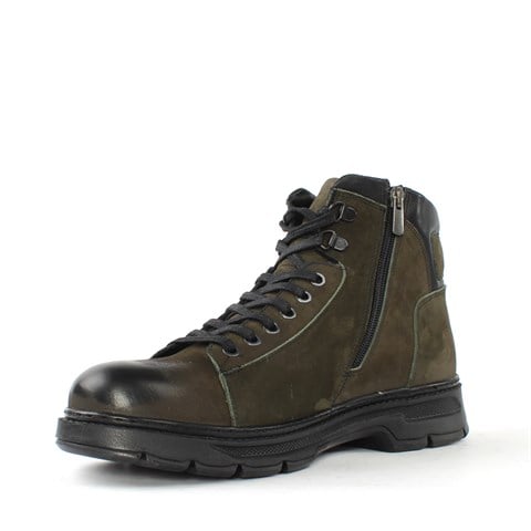 Erkek Haki Bağcıklı Fermuarlı Nubuk Deri Bot