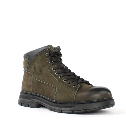 Erkek Haki Bağcıklı Fermuarlı Nubuk Deri Bot