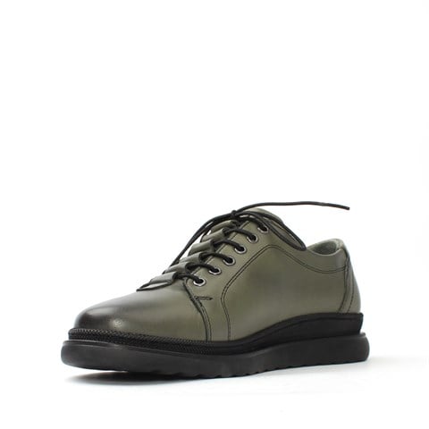 Kadın Haki Bağcıklı Kalın Tabanlı Deri Ayakkabı