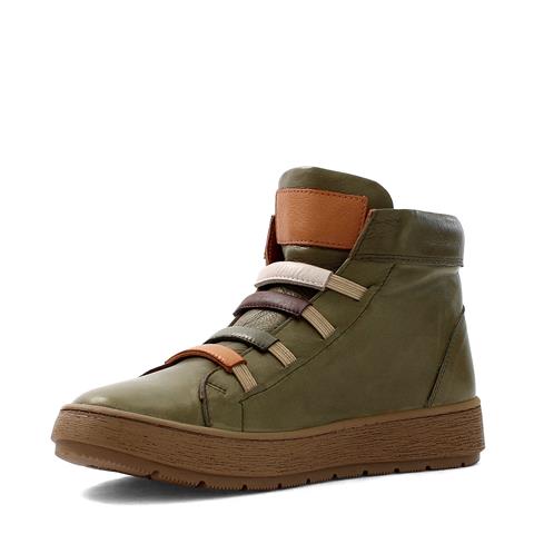 Kadın Haki Kalın Tabanlı Rahat Deri Bot