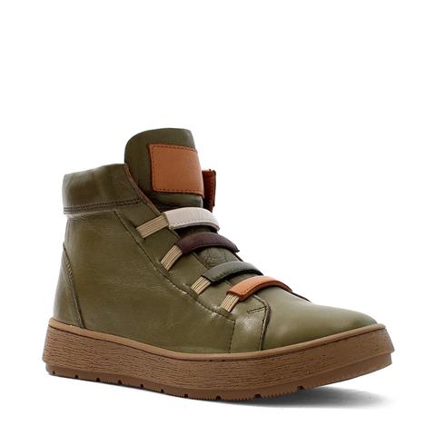 Kadın Haki Kalın Tabanlı Rahat Deri Bot