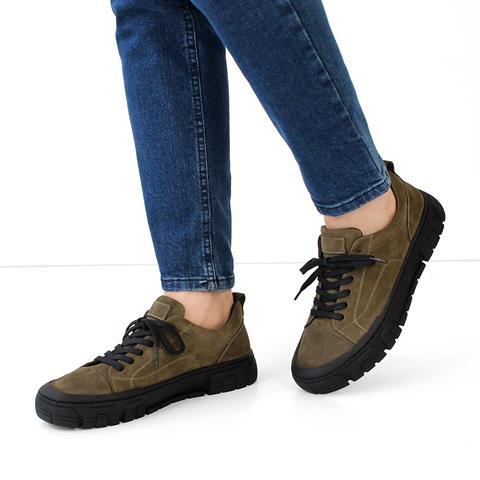 Erkek Haki Bağcıklı Kalın Tabanlı Nubuk Deri Günlük Ayakkabı