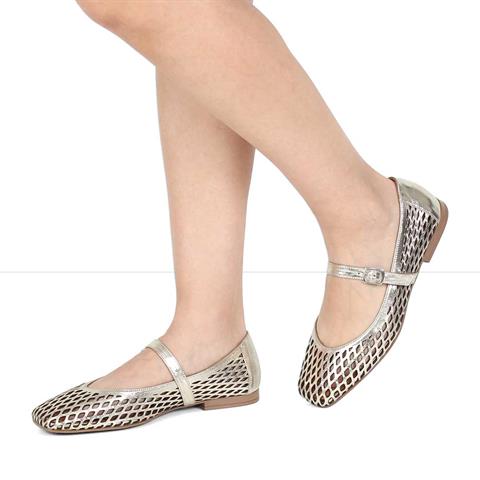 Kadın Altın Bantlı Deri Babet