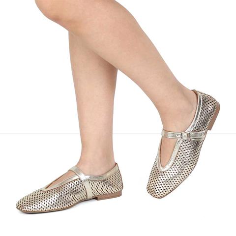 Kadın Altın Bantlı Deri Babet