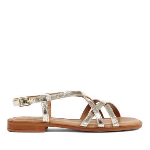 Kadın Altın Bilekten Bantlı Deri Sandalet